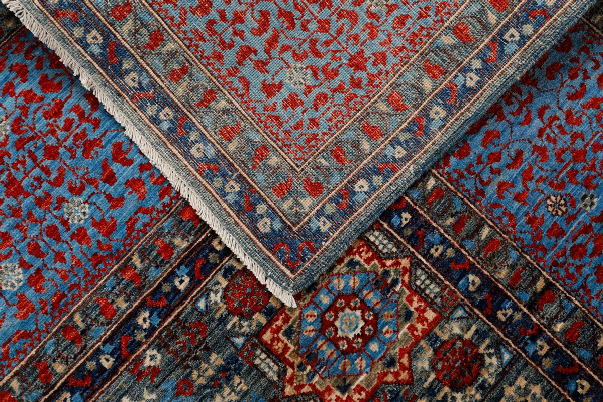 8x10 Blue and Red Turkish Tribal Rug