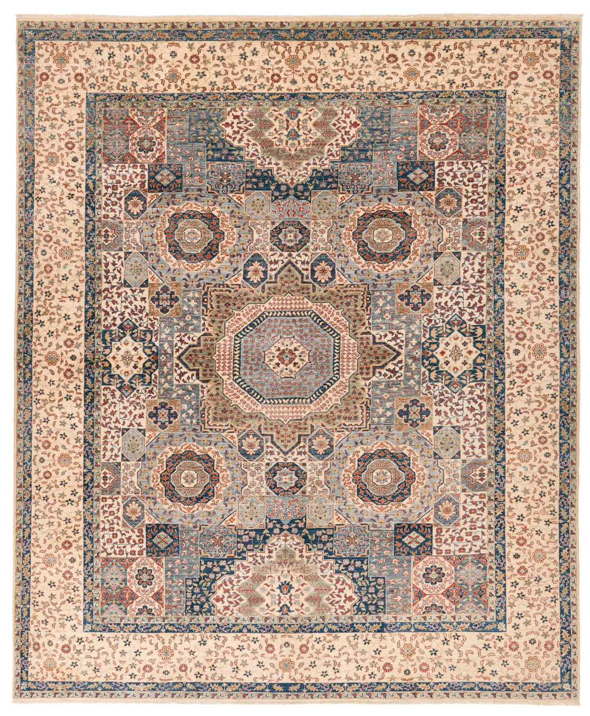 8x10 Light Gray and Ivory Turkish Tribal Rug