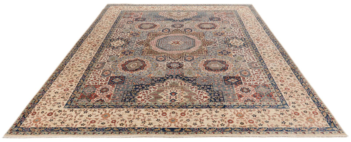 8x10 Light Gray and Ivory Turkish Tribal Rug