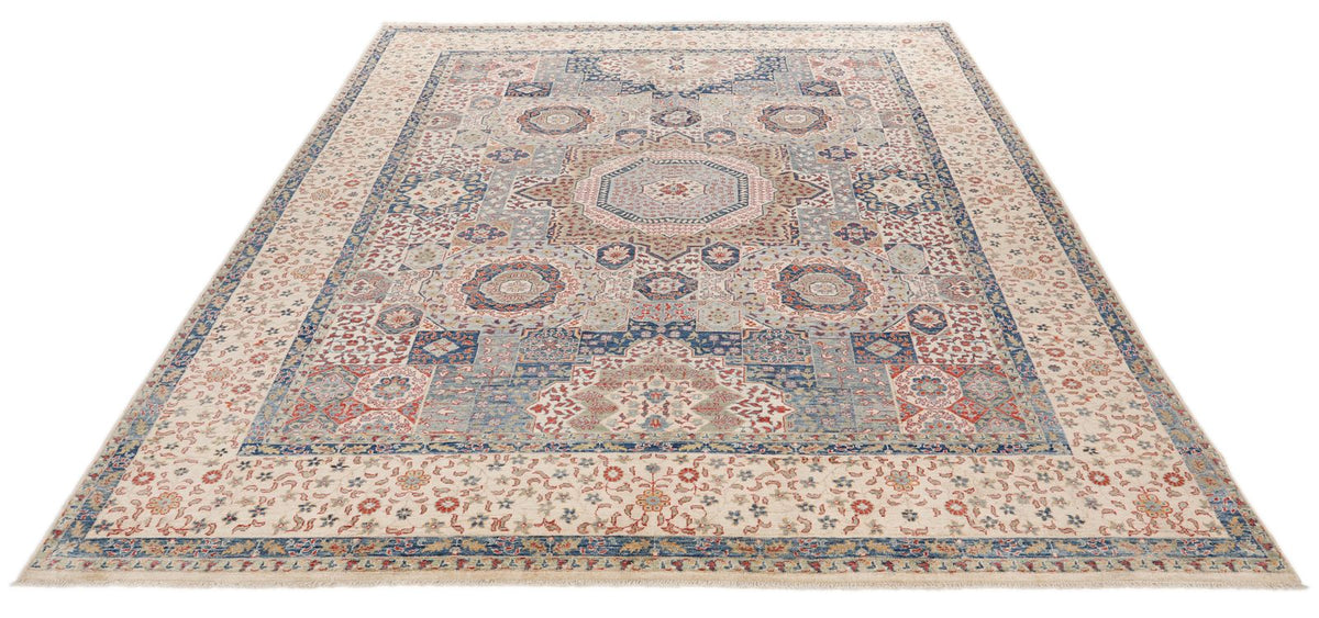 8x10 Light Gray and Ivory Turkish Tribal Rug