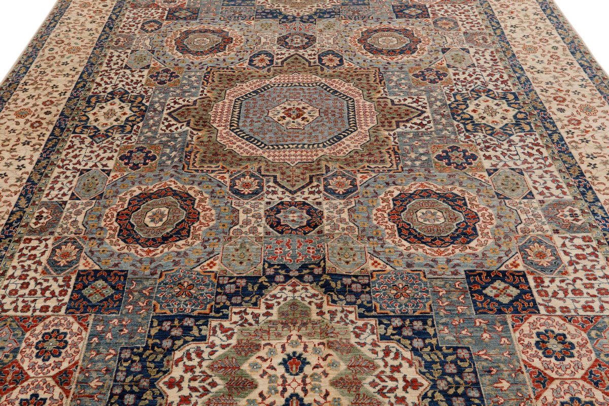 8x10 Light Gray and Ivory Turkish Tribal Rug