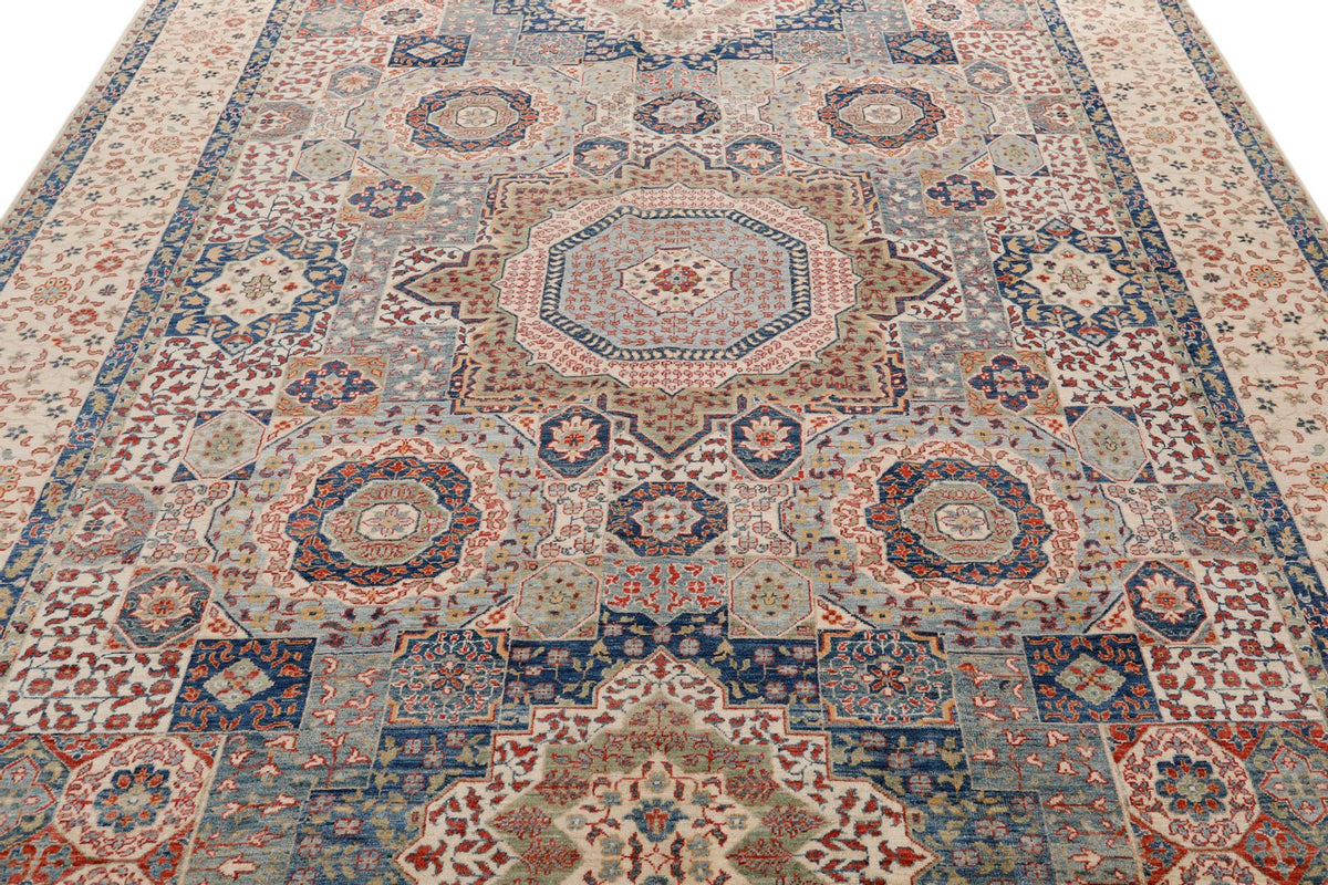 8x10 Light Gray and Ivory Turkish Tribal Rug