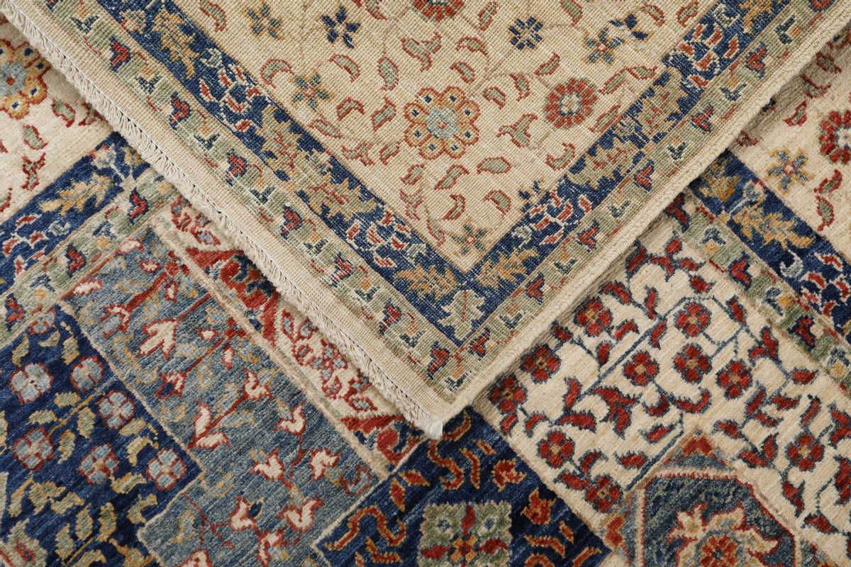 8x10 Light Gray and Ivory Turkish Tribal Rug