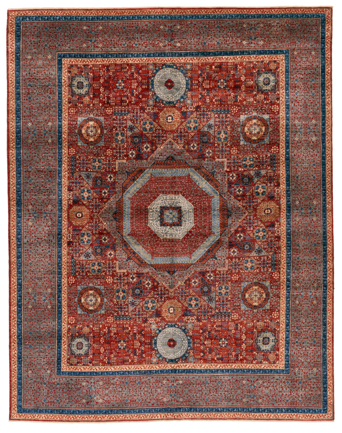 8x10 Light Gray and Ivory Turkish Tribal Rug