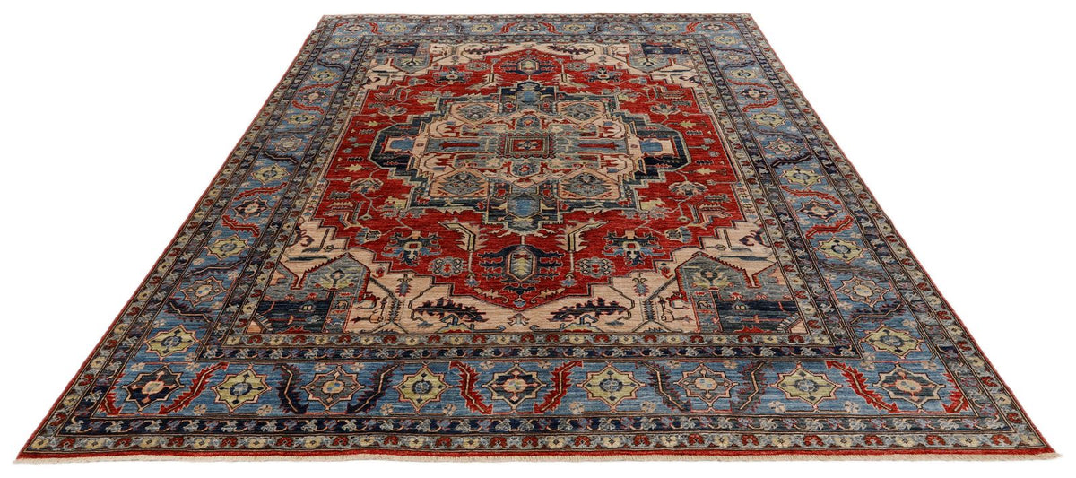 8x10 Red and Light Blue Anatolian Traditional Rug