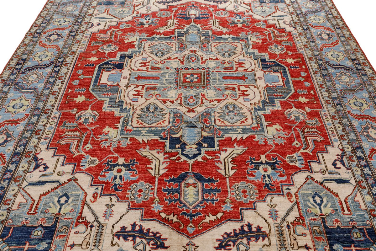 8x10 Red and Light Blue Anatolian Traditional Rug