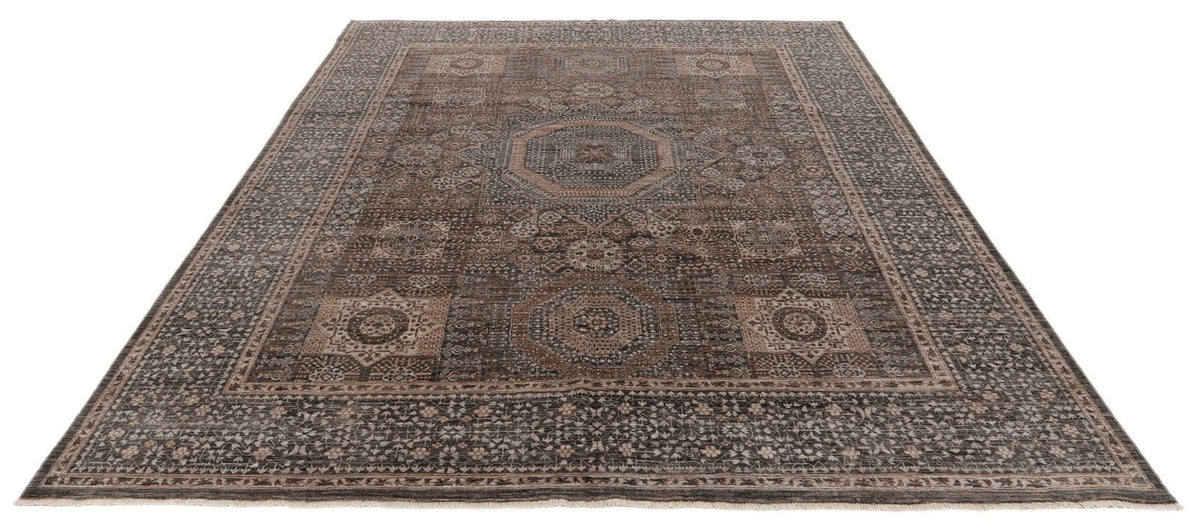 8x9 Light Brown and Light Gray Turkish Tribal Rug
