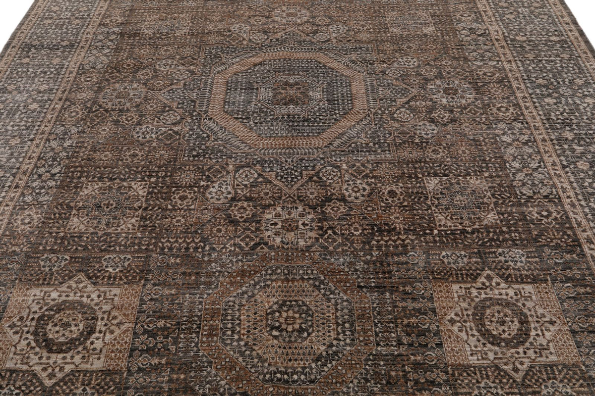 8x9 Light Brown and Light Gray Turkish Tribal Rug