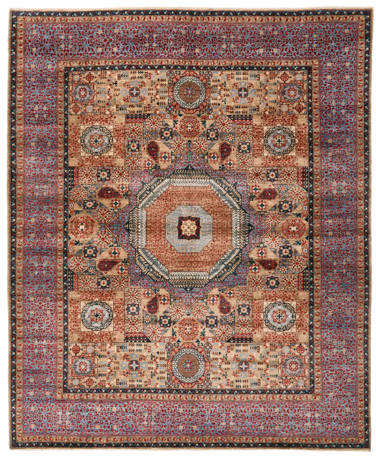 8x10 Light Camel and Light Blue Turkish Tribal Rug