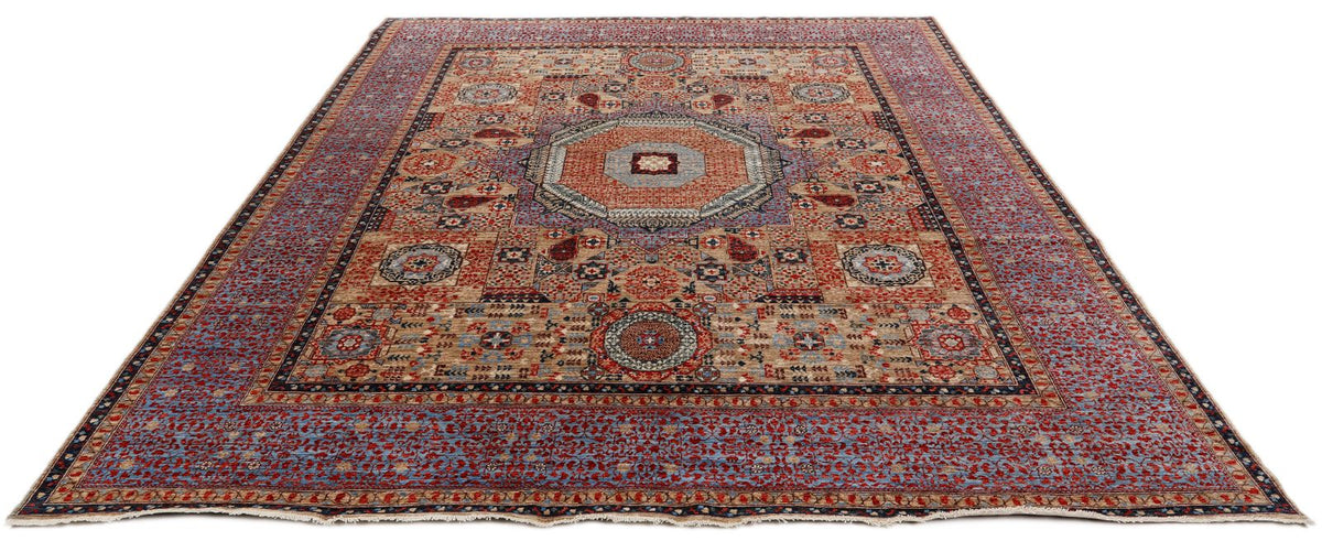 8x10 Light Camel and Light Blue Turkish Tribal Rug