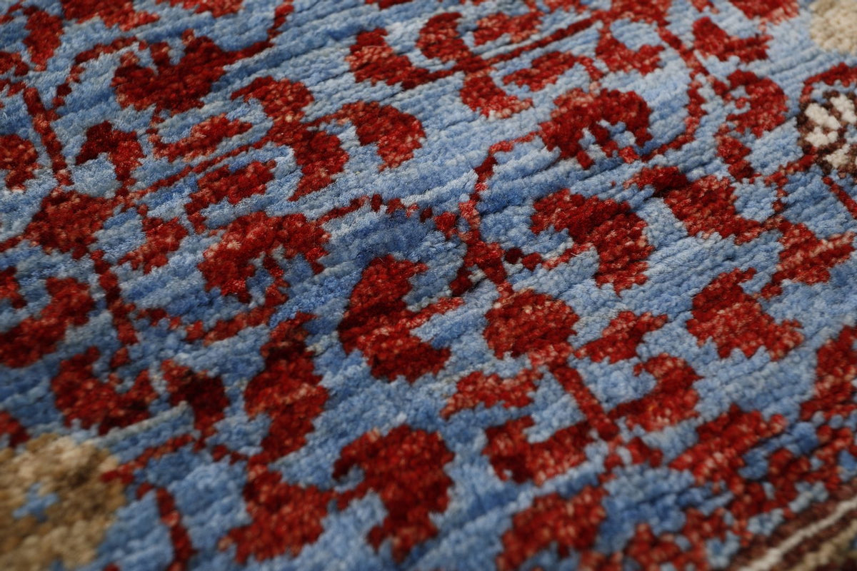 8x10 Light Camel and Light Blue Turkish Tribal Rug