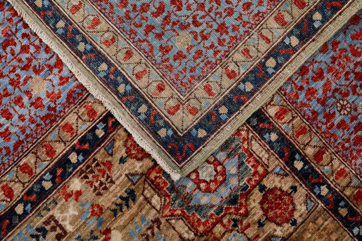 8x10 Light Camel and Light Blue Turkish Tribal Rug