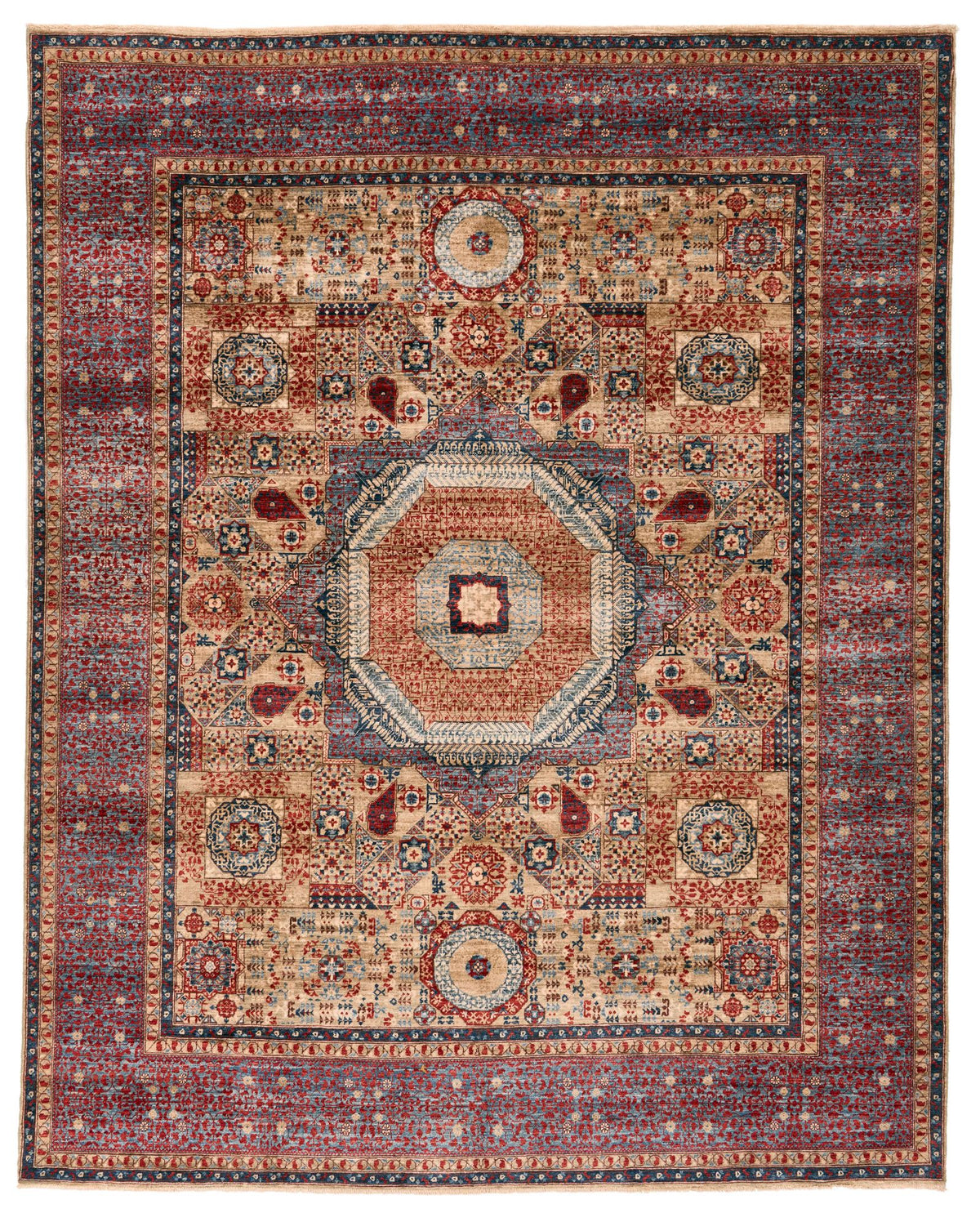 8x10 Light Camel and Light Blue Turkish Tribal Rug