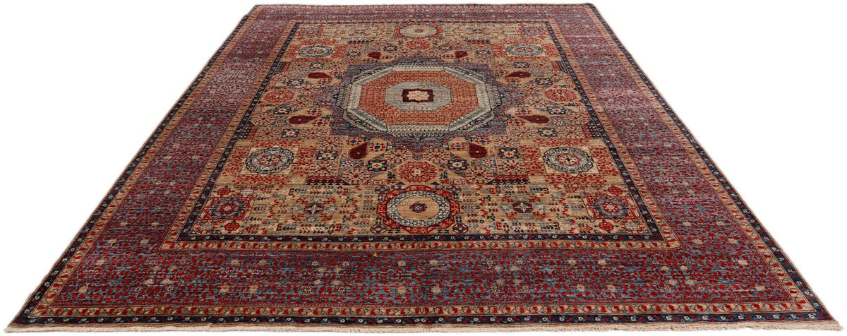 8x10 Light Camel and Light Blue Turkish Tribal Rug