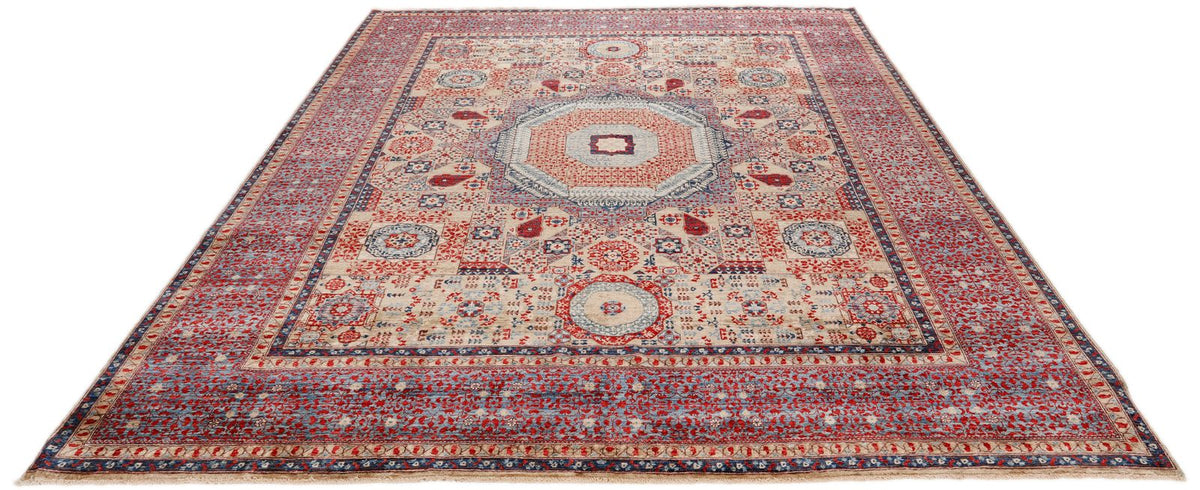 8x10 Light Camel and Light Blue Turkish Tribal Rug