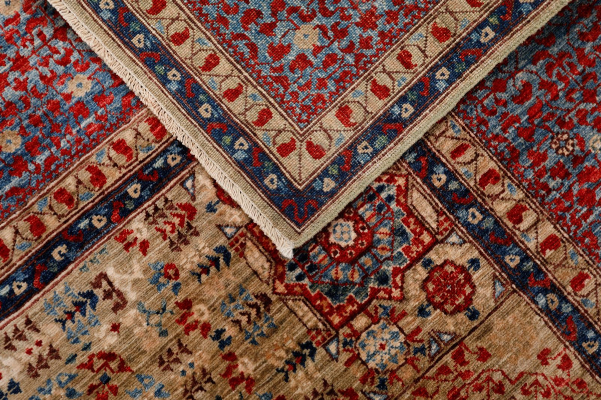 8x10 Light Camel and Light Blue Turkish Tribal Rug