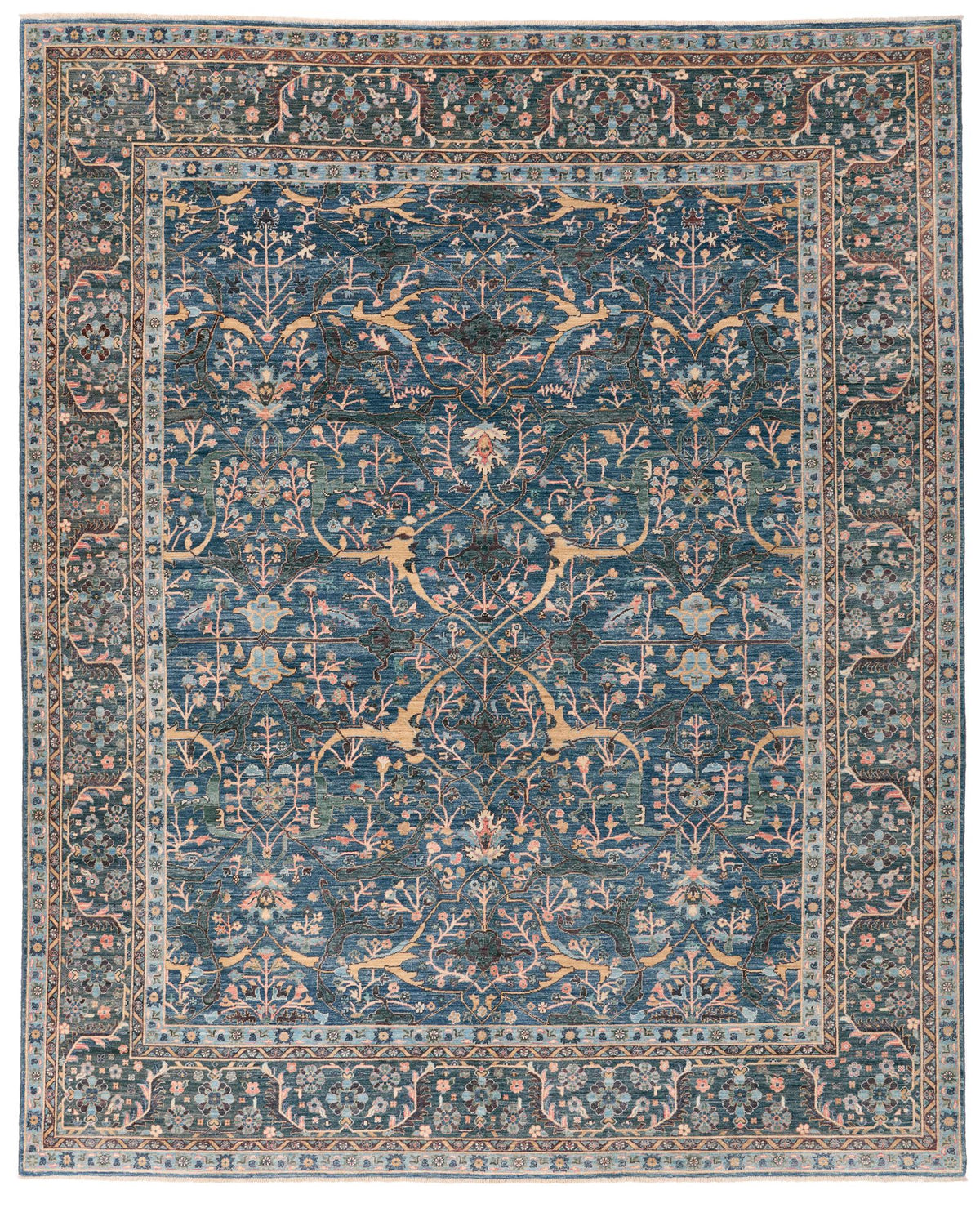 8x10 Light Blue and Ivory Turkish Tribal Rug