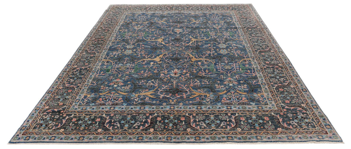 8x10 Light Blue and Ivory Turkish Tribal Rug