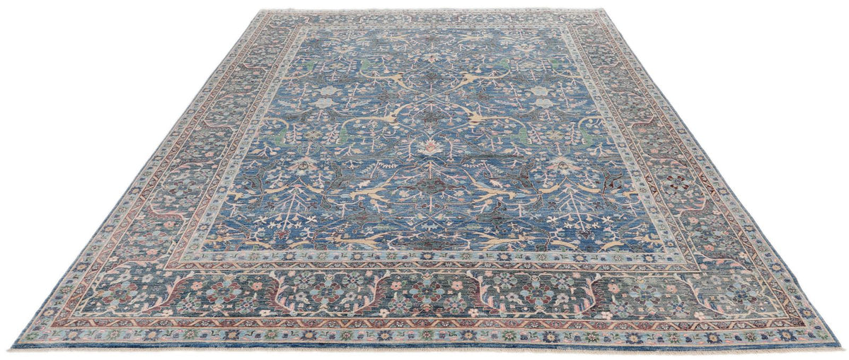 8x10 Light Blue and Ivory Turkish Tribal Rug