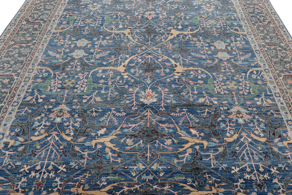 8x10 Light Blue and Ivory Turkish Tribal Rug