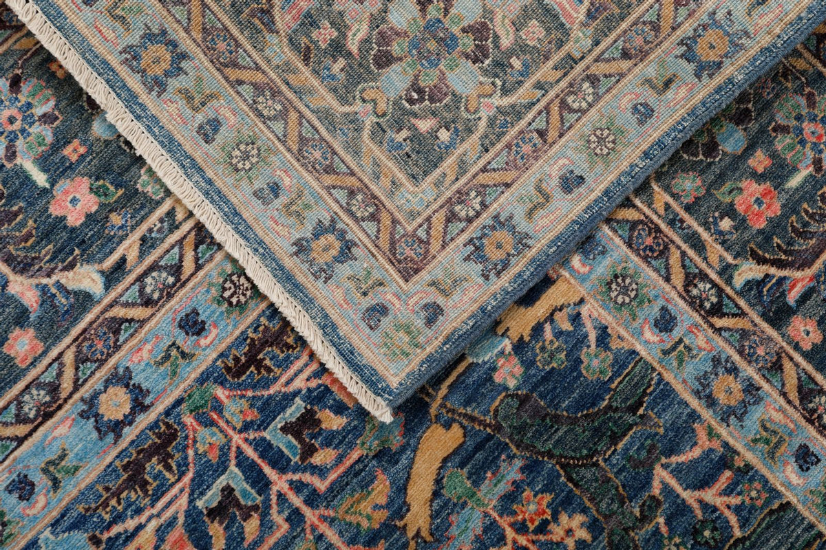 8x10 Light Blue and Ivory Turkish Tribal Rug