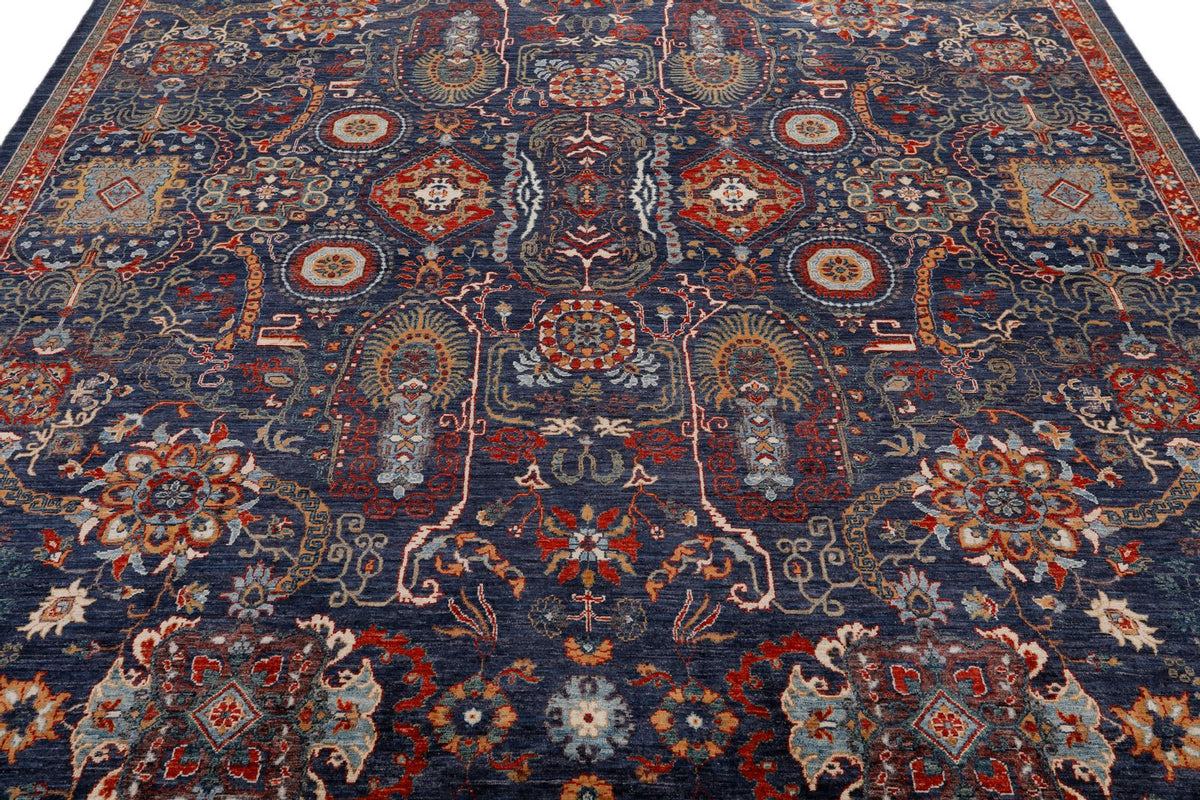 8x10 Navy and Red Anatolian Traditional Rug