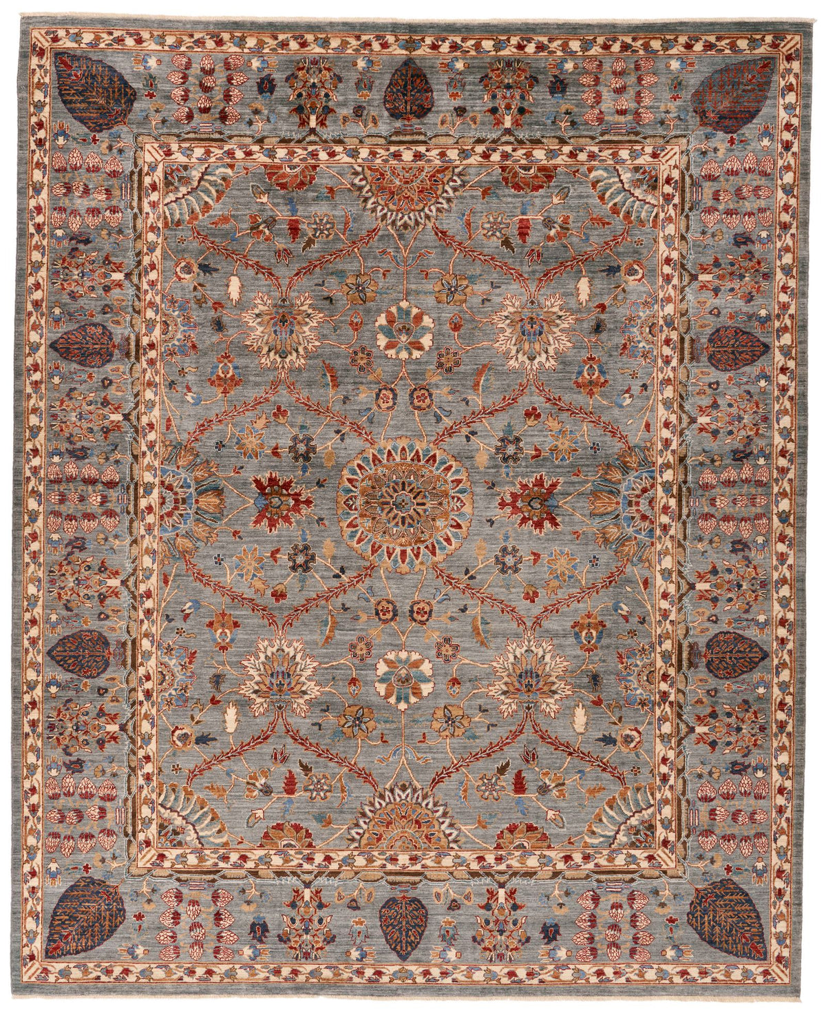 8x10 Gray and Multicolor Turkish Tribal Rug