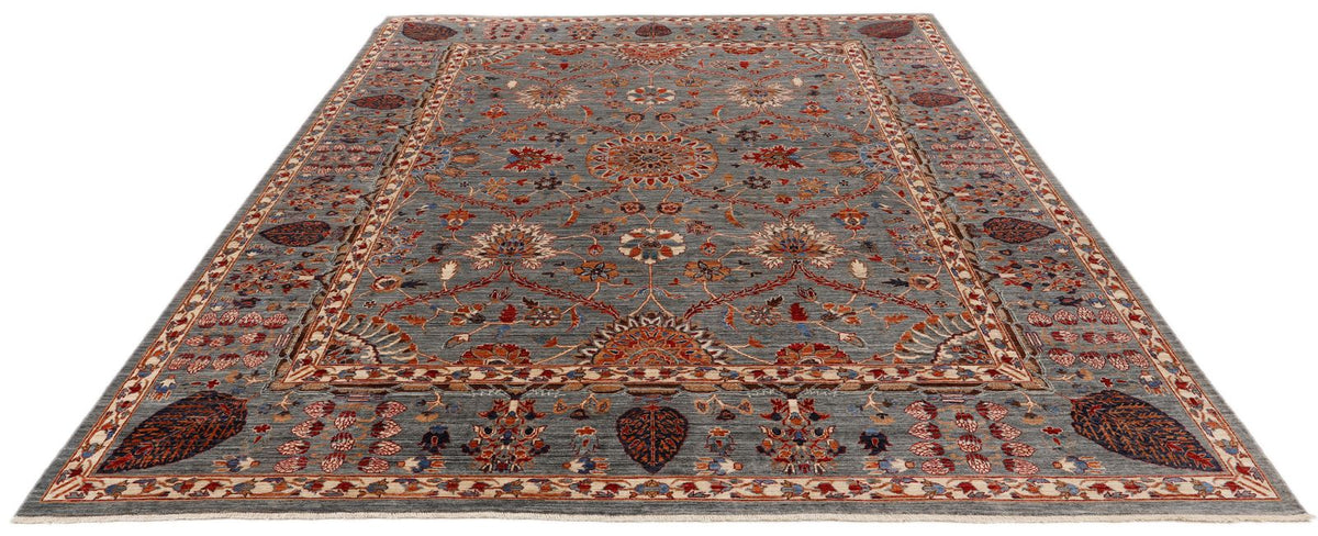 8x10 Gray and Multicolor Turkish Tribal Rug