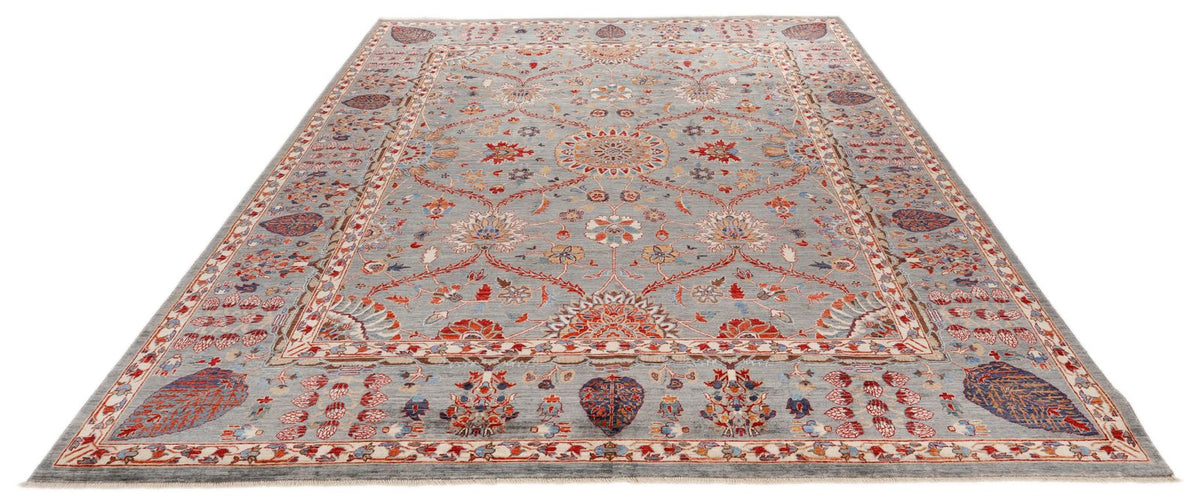 8x10 Gray and Multicolor Turkish Tribal Rug