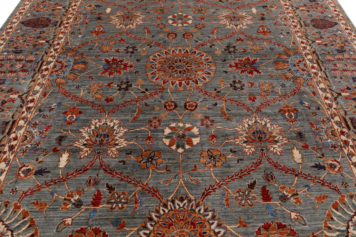 8x10 Gray and Multicolor Turkish Tribal Rug