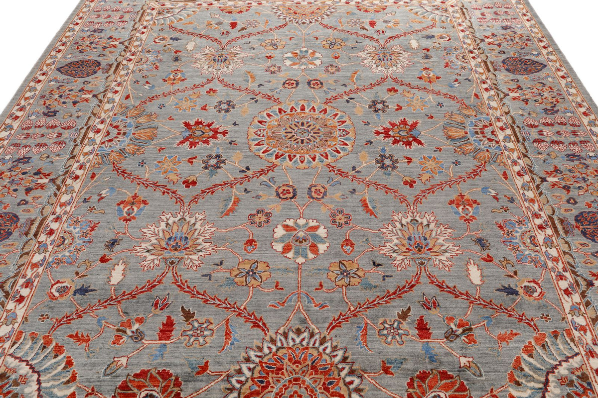 8x10 Gray and Multicolor Turkish Tribal Rug