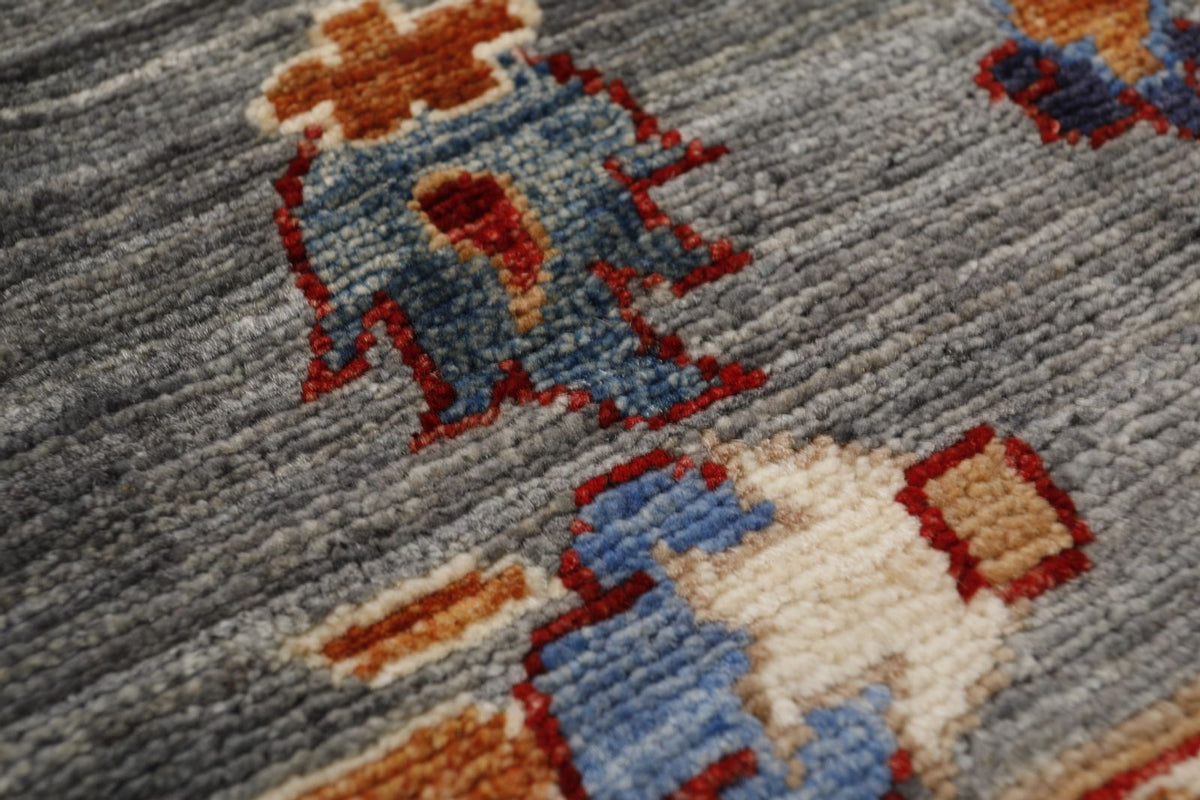 8x10 Gray and Multicolor Turkish Tribal Rug