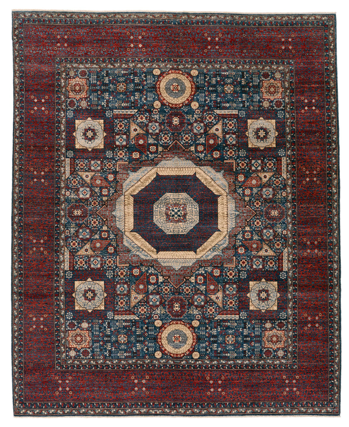 8x10 Navy and Red Turkish Tribal Rug