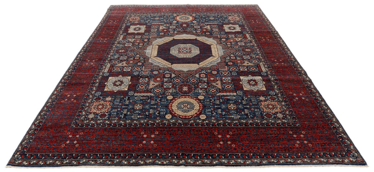 8x10 Navy and Red Turkish Tribal Rug