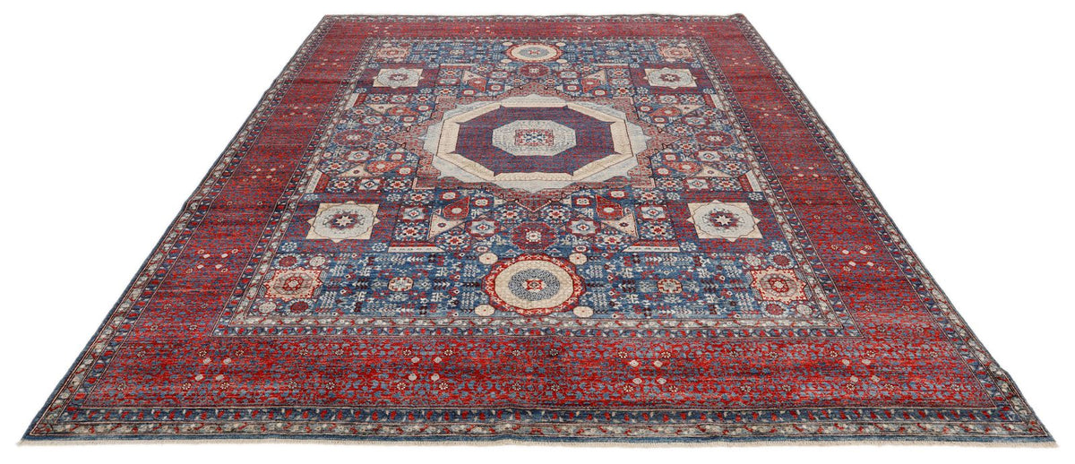 8x10 Navy and Red Turkish Tribal Rug
