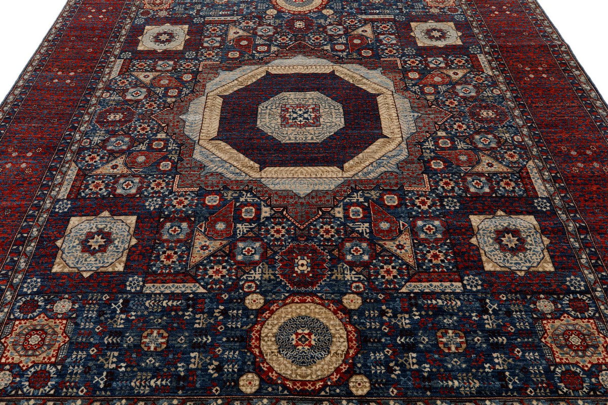 8x10 Navy and Red Turkish Tribal Rug