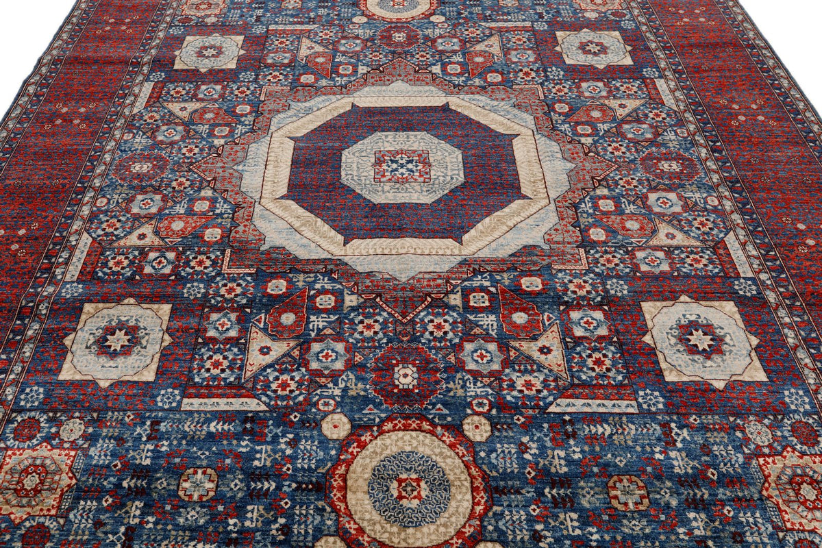 8x10 Navy and Red Turkish Tribal Rug