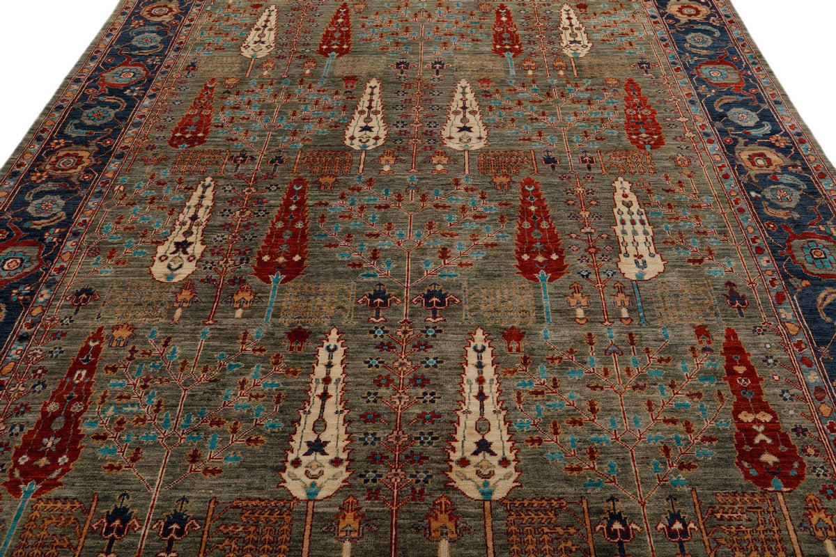 8x10 Light Gray and Navy Anatolian Traditional Rug