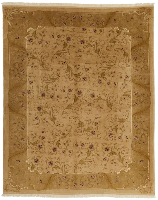 8x10 Ivory and Green Turkish Oushak Rug