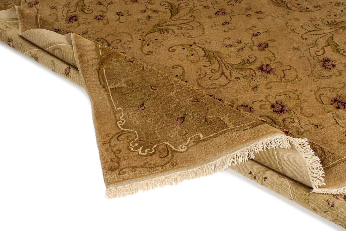 8x10 Ivory and Green Turkish Oushak Rug