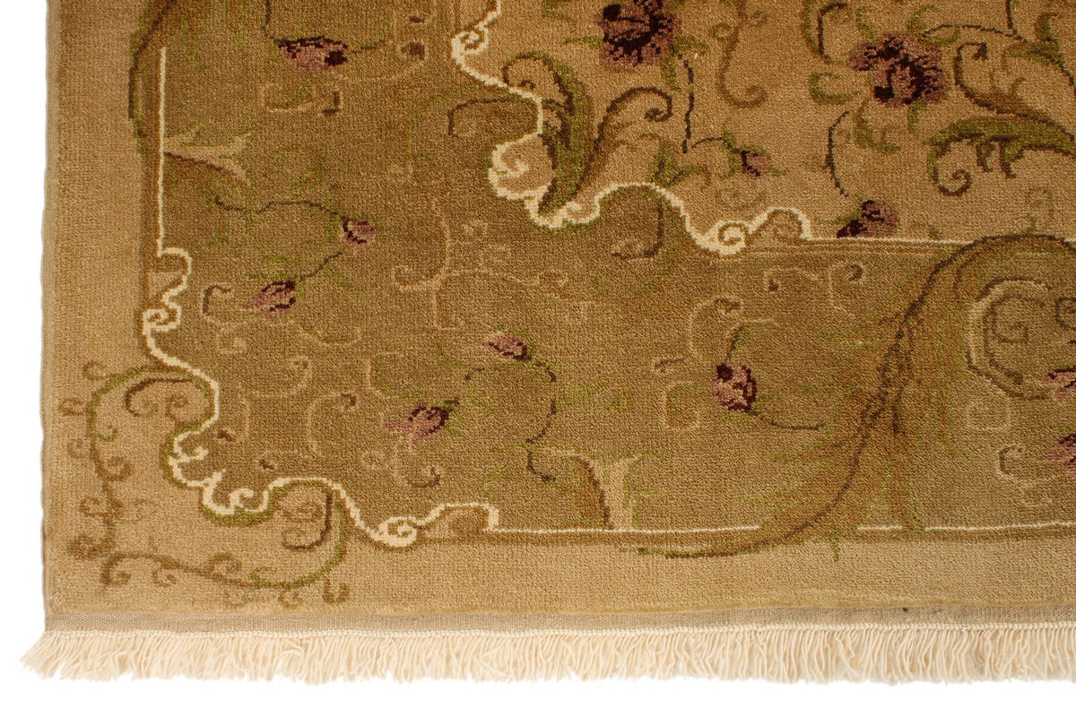 8x10 Ivory and Green Turkish Oushak Rug