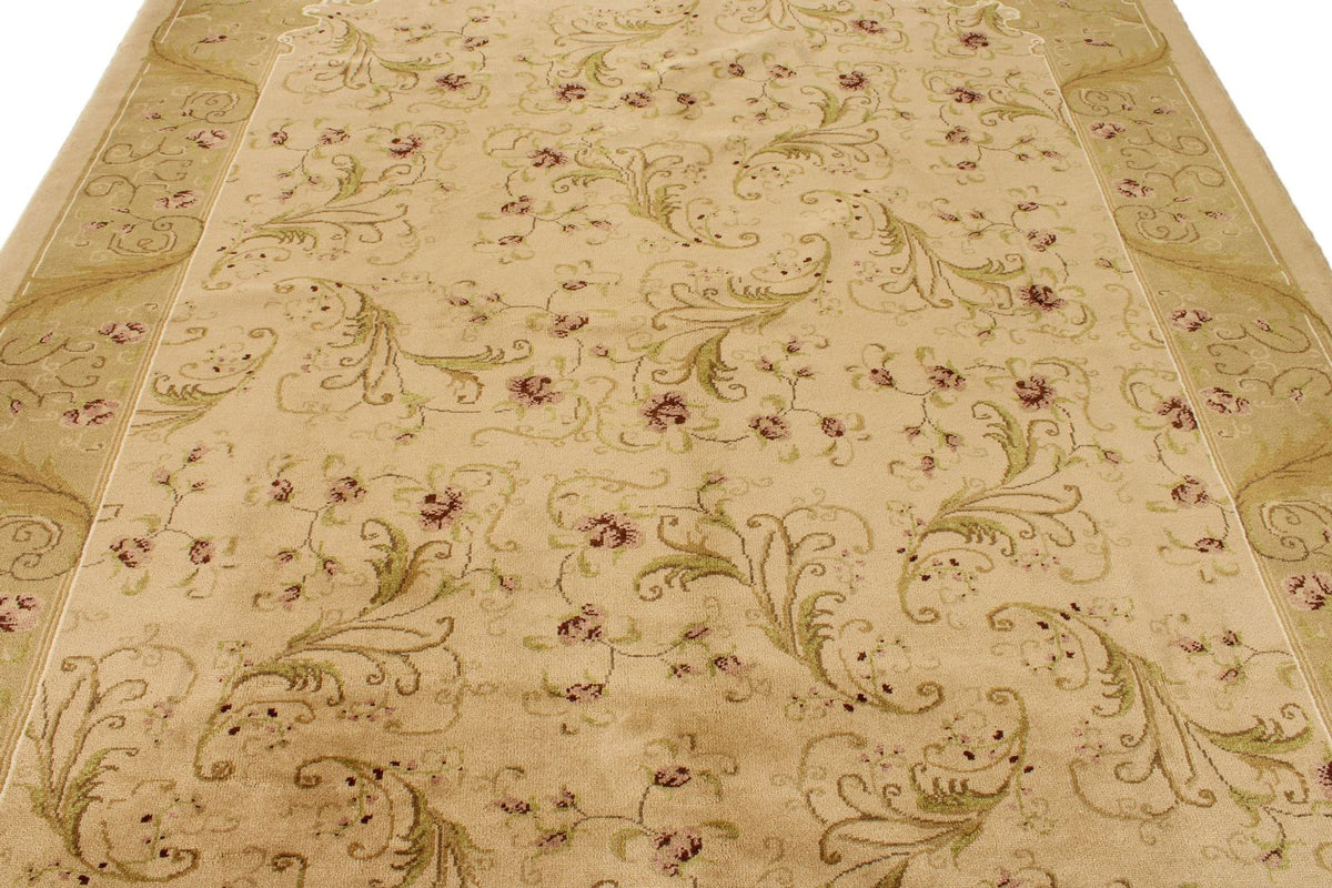 8x10 Ivory and Green Turkish Oushak Rug