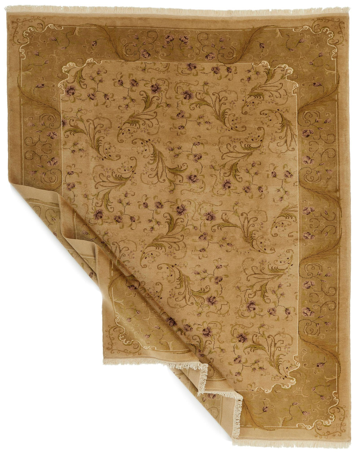 8x10 Ivory and Green Turkish Oushak Rug
