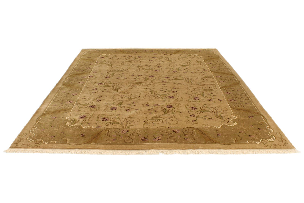 8x10 Ivory and Green Turkish Oushak Rug