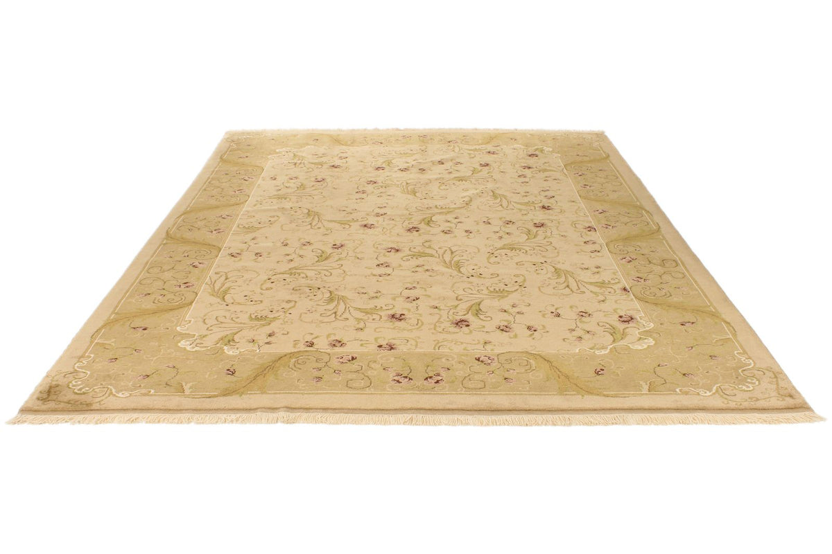 8x10 Ivory and Green Turkish Oushak Rug