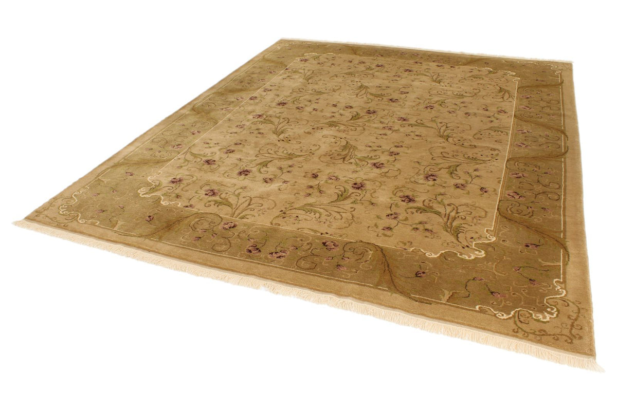 8x10 Ivory and Green Turkish Oushak Rug