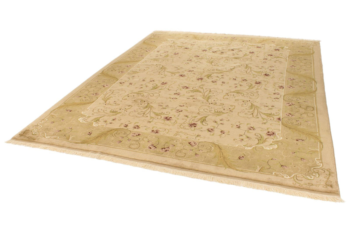 8x10 Ivory and Green Turkish Oushak Rug