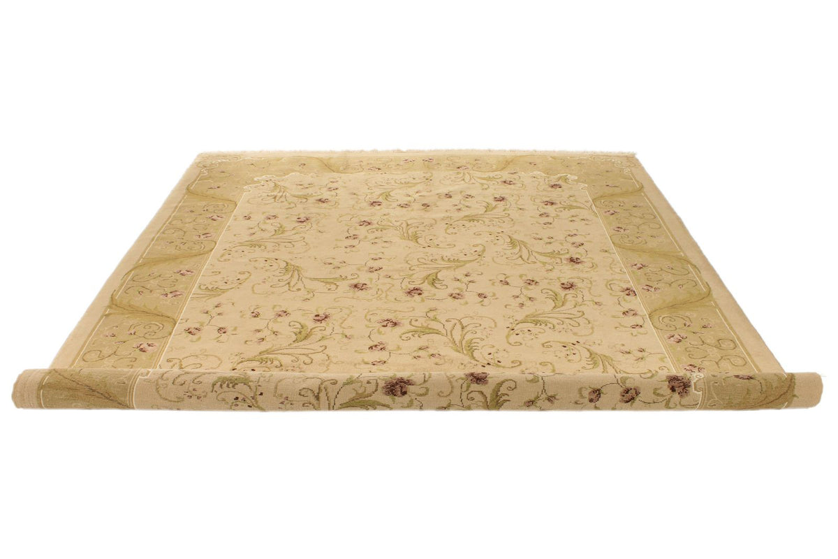 8x10 Ivory and Green Turkish Oushak Rug