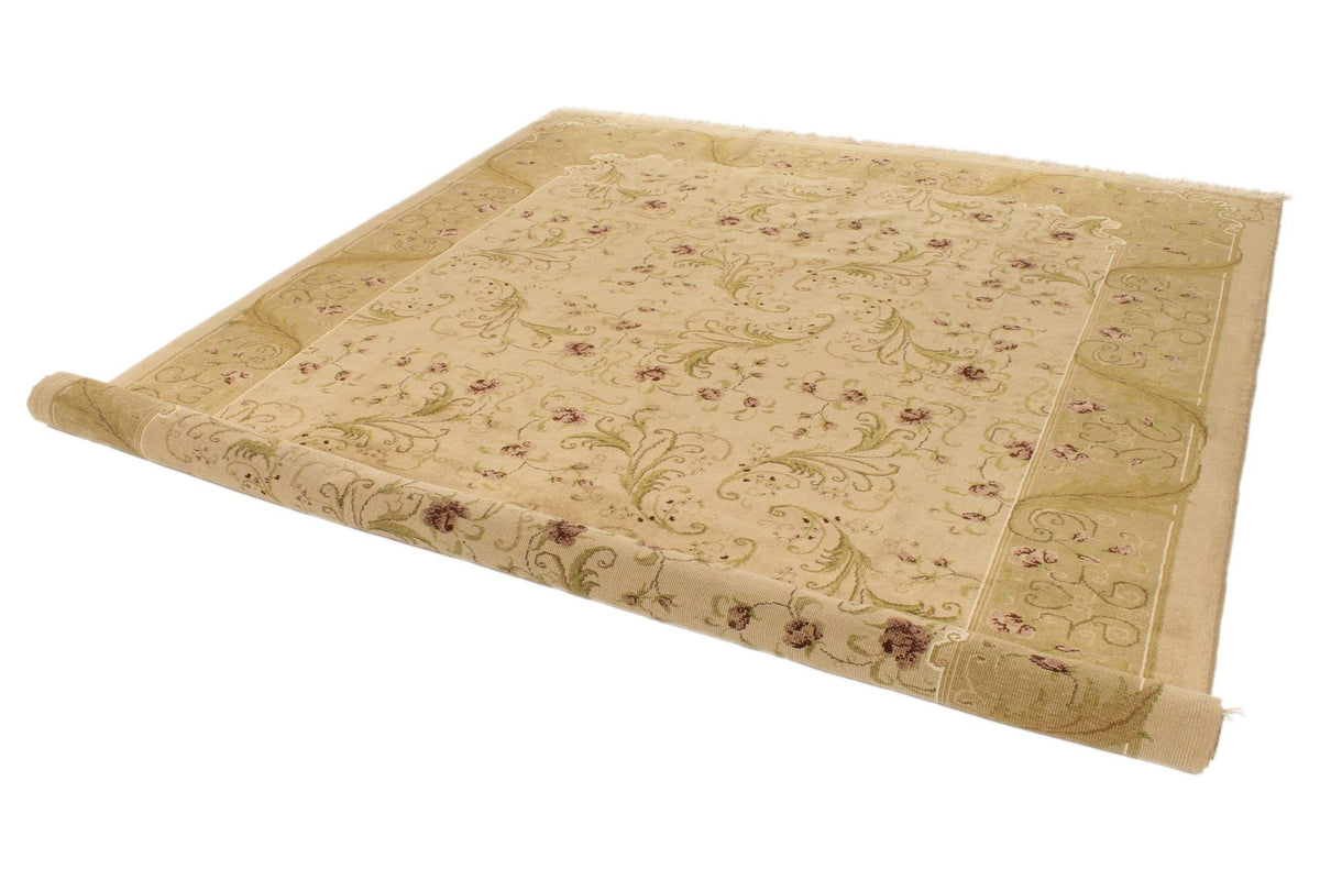 8x10 Ivory and Green Turkish Oushak Rug