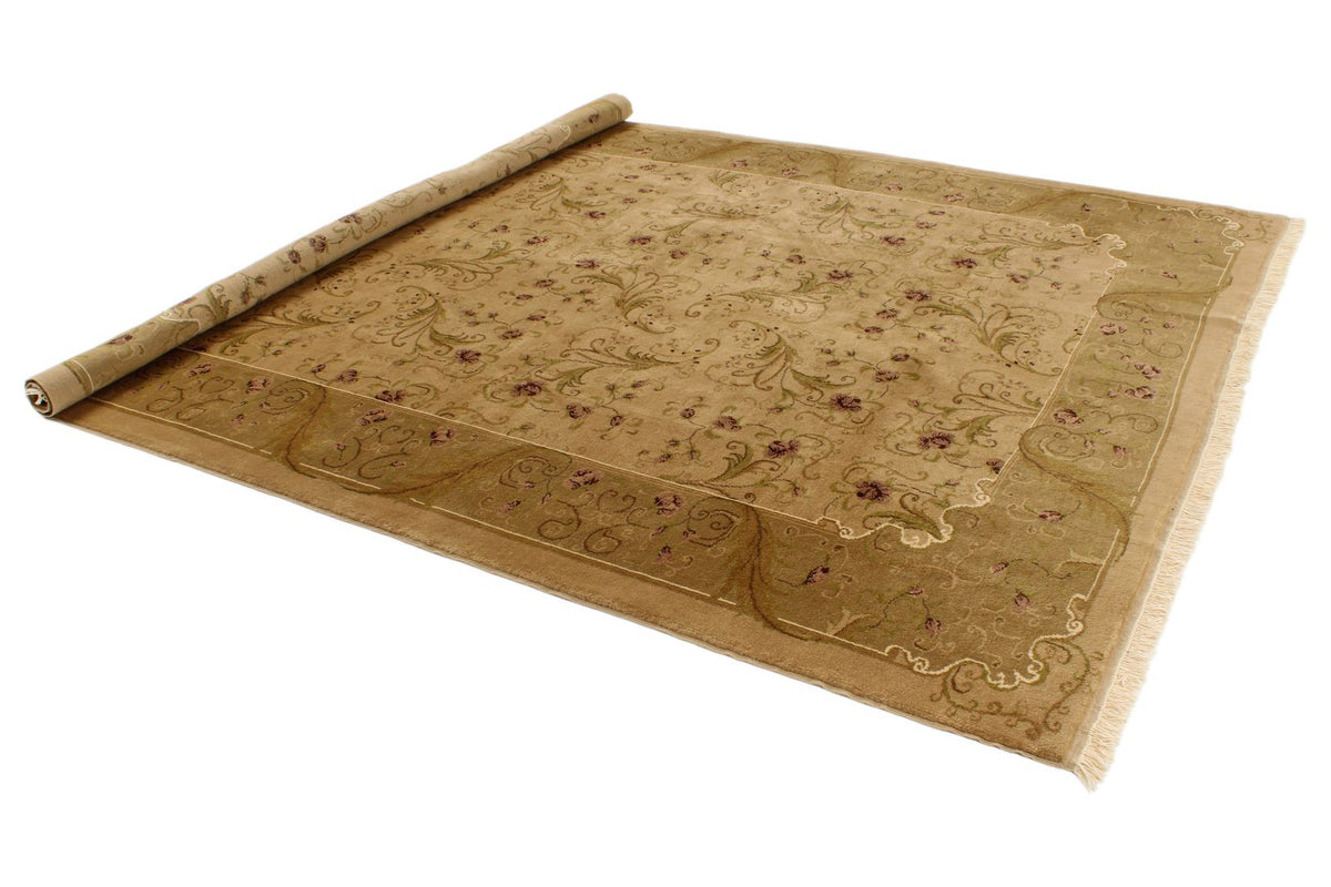 8x10 Ivory and Green Turkish Oushak Rug